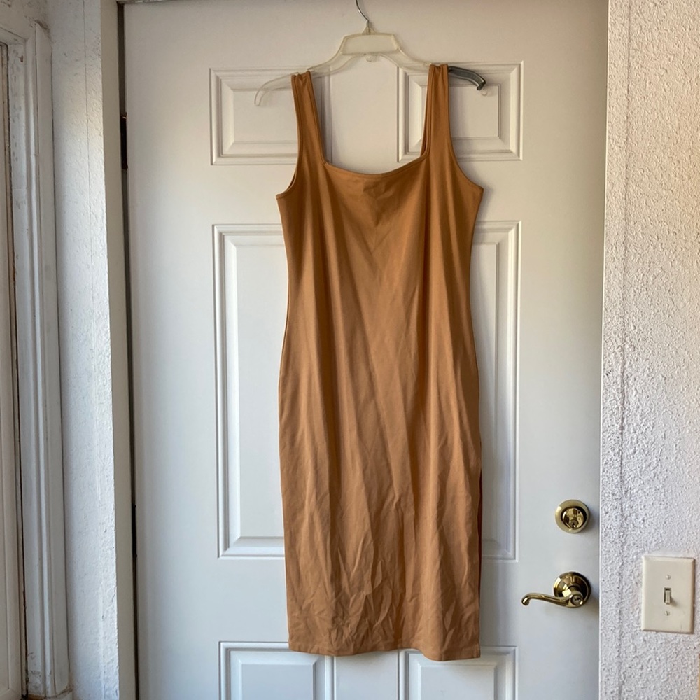 Forever 21 Tan Body-con Slit Thigh Dress